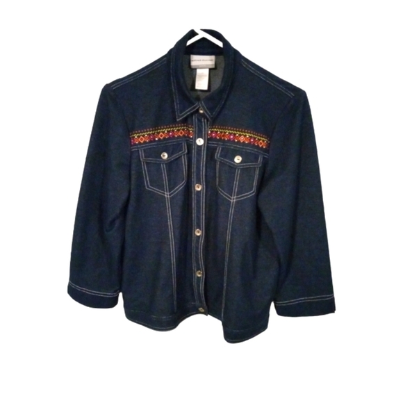 Embroidered Chambray Button Down Alfred Dunner Western Granniecore MP - Picture 1 of 12